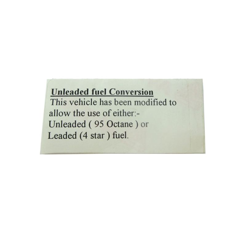 UNLEADED FUEL LABEL:  XJ40, XJS 3.6