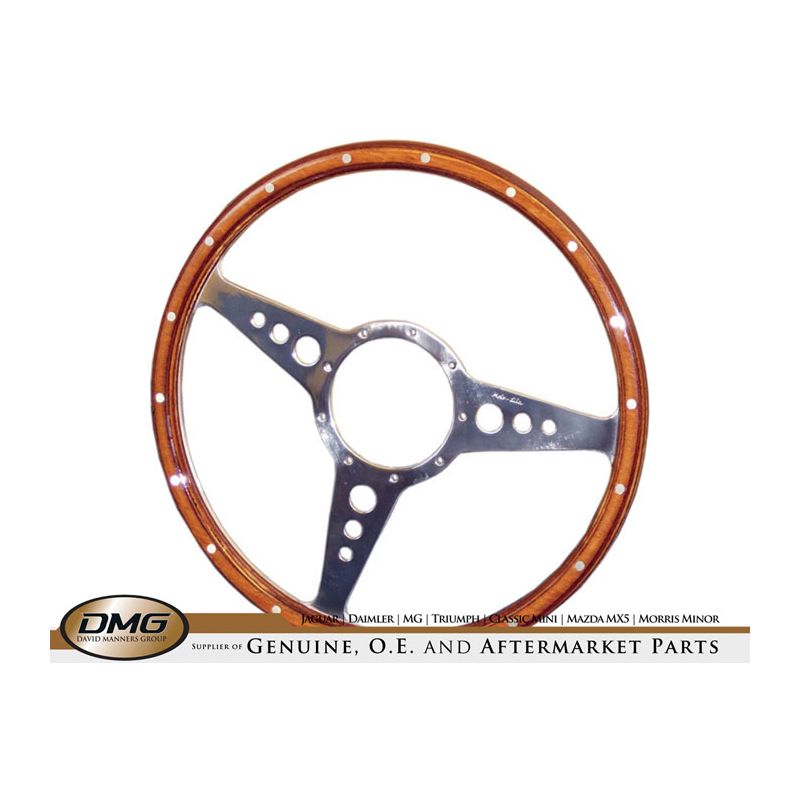 STEERING WHEEL 14" WOOD  HOLES FLAT:  MK3