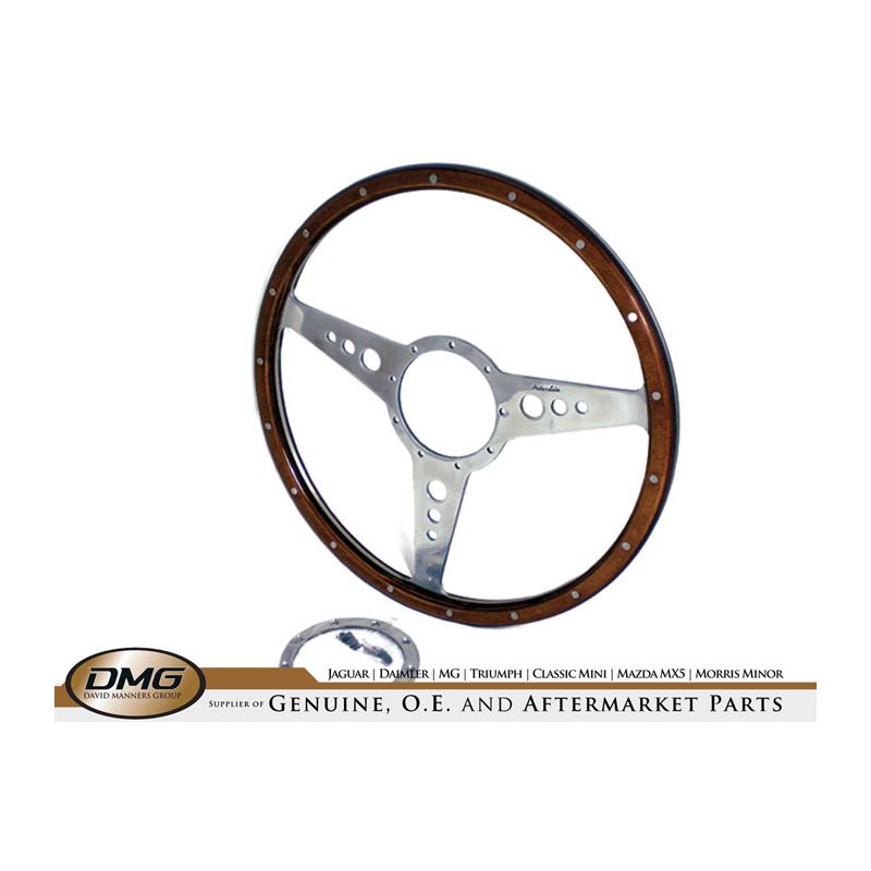 STEERING WHEEL 15" WOOD  HOLES FLAT:  MK3