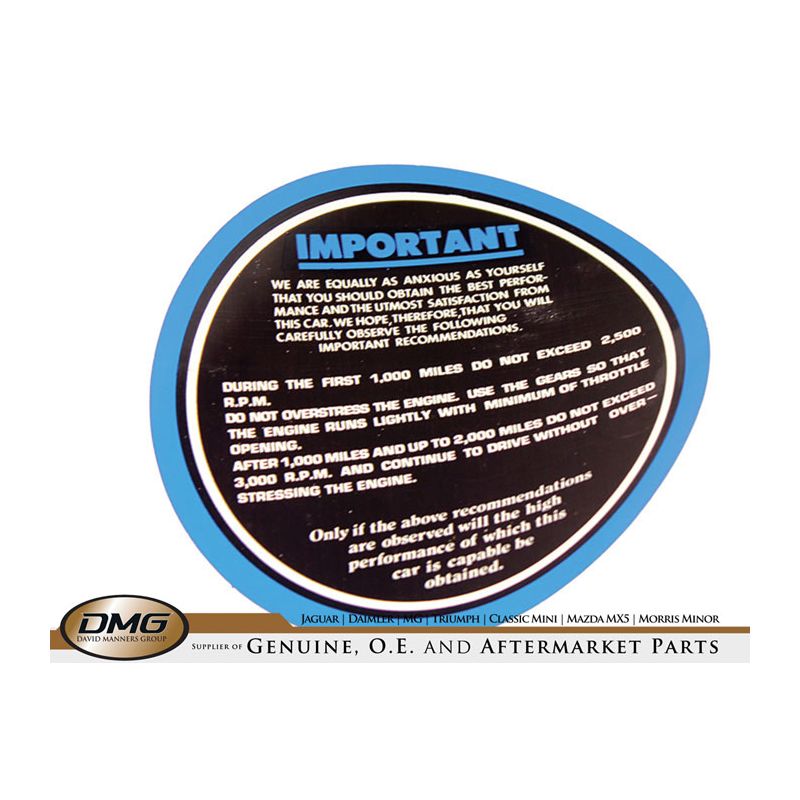 RUN IN STICKER (BLUE):  MOST MODELS