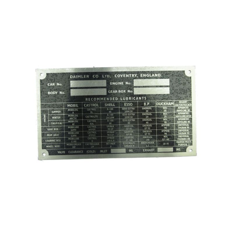 DAIMLER CHASSIS PLATE:  V8 & SOVEREIGN