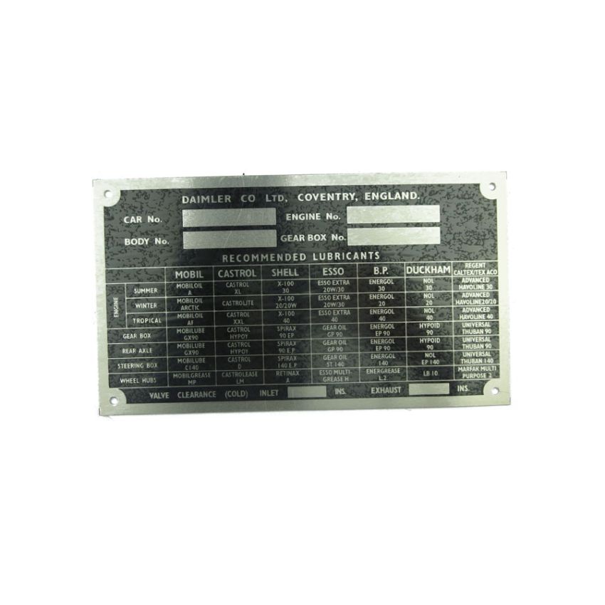 DAIMLER CHASSIS PLATE:  V8 & SOVEREIGN