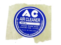 AC AIR CLEANER LABEL: DART, XK MODELS