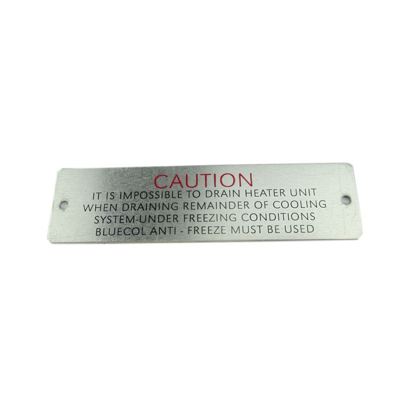 HEATER CAUTION PLATE:  XK MODELS, DART
