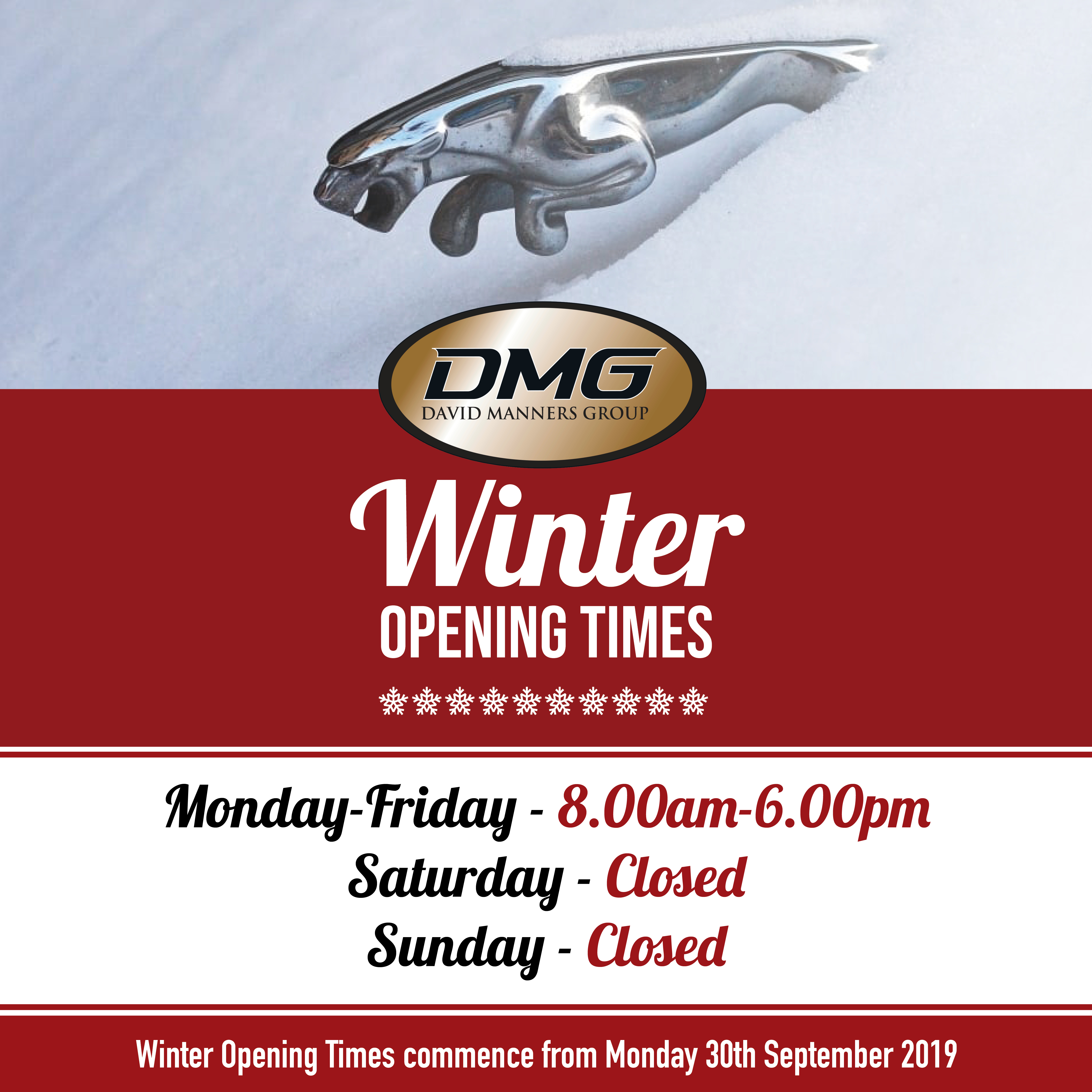 New Winter Open Hours from Monday 30th September